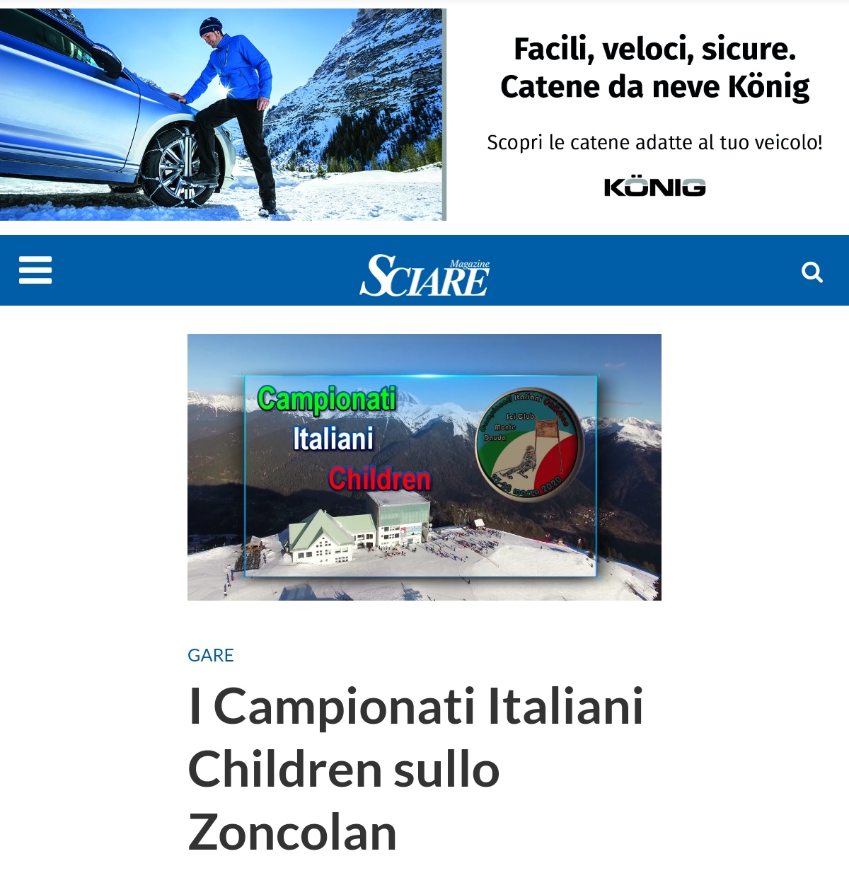SCIARE Magazine pubblica Campionati italiani children Zoncolan